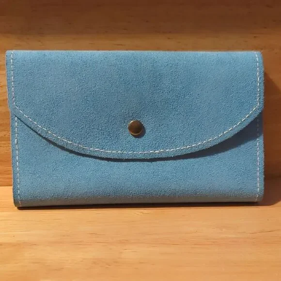 Vintage Blue Suede Women's Checkbook Wallet