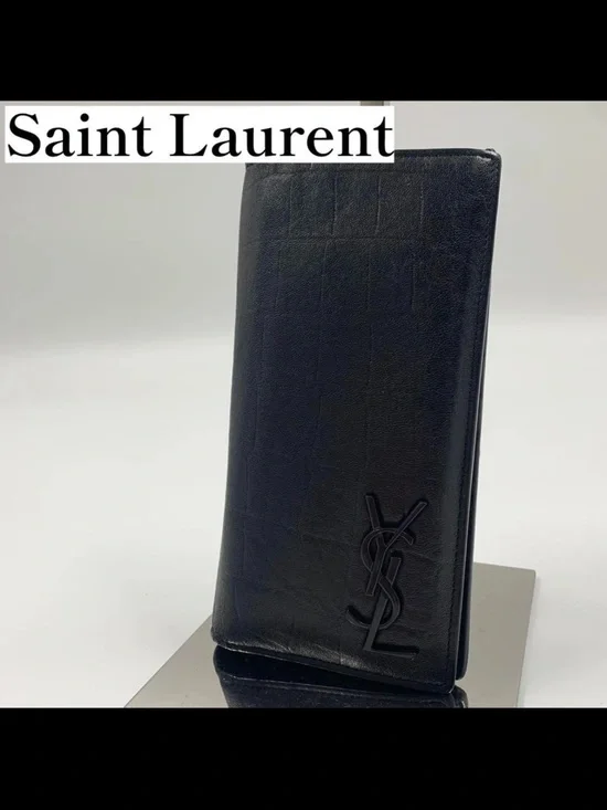 Saint Laurent Black Leather Vertical Card & Key Holder with YSL Monogram