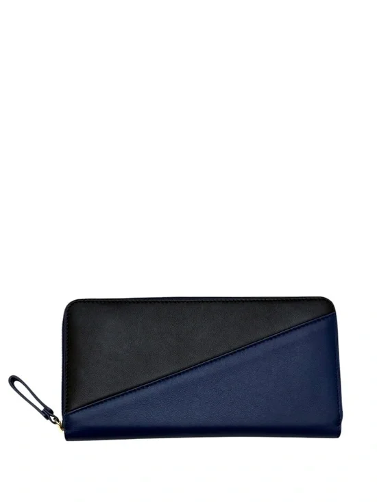 DIANE VON FURSTENBERG - BLACK BLUE SOFT ALL LEATHER ZIP AROUND LONG WALLET