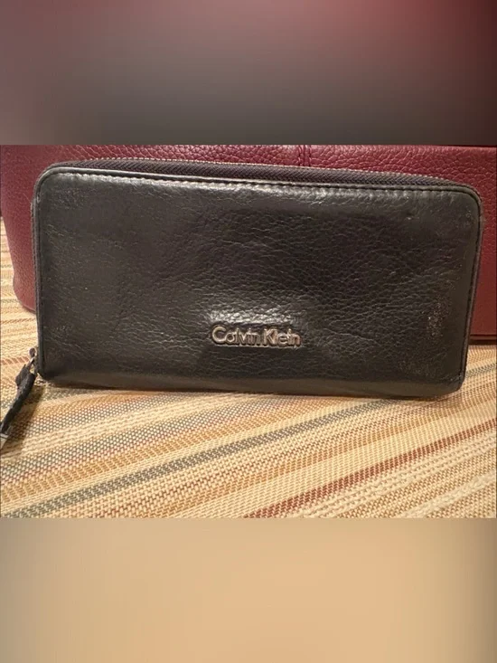 Calvin Klein Black Leather Zip-Around Wallet