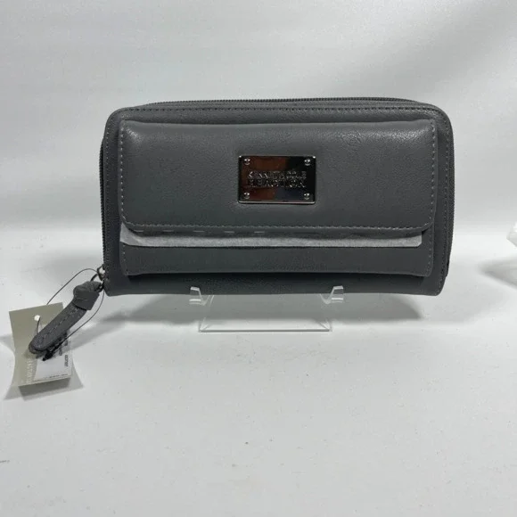 KENNETH COLE Wallet Womens REACTION Urban Organizer Leather Zip Around Gray NEW