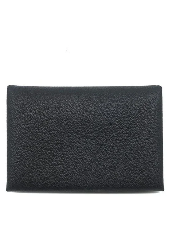 Hermes Card Case Calvi Duo Chevre Black Silver Coin Purse Fragment