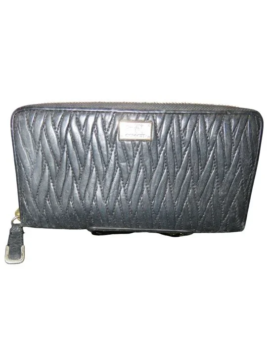 Coach Black Quilted Leather Zip Around Accordion Continental Long Wallet