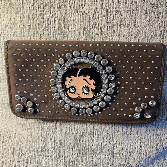 Betty Boop Signature Brown Studded Tri-fold Wallet