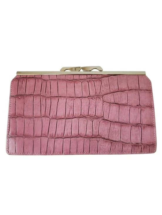 Vintage Abas Pink Croc Print Frame Clutch Leather Wallet