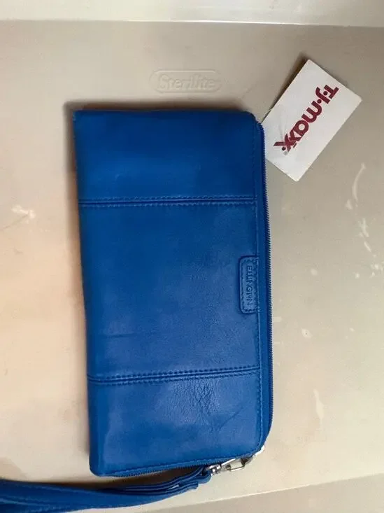 Ellington Leather Wristlet Wallet for Women, Blue & Black, New