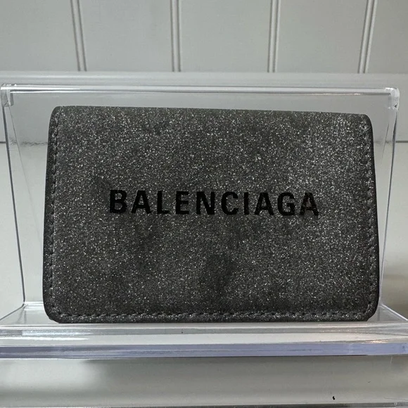 Balenciaga Women’s Mini Wallet in Glitter Calfskin Charcoal