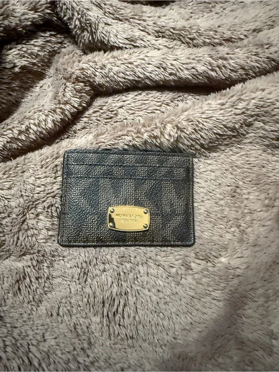 Michael Kors Dark Brown Signature Card Holder with Gold Plaque