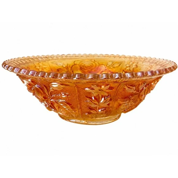 Imperial Open Rose Marigold Carnival Glass Fruit Dessert Bowl Vintage 8‎ 5/8