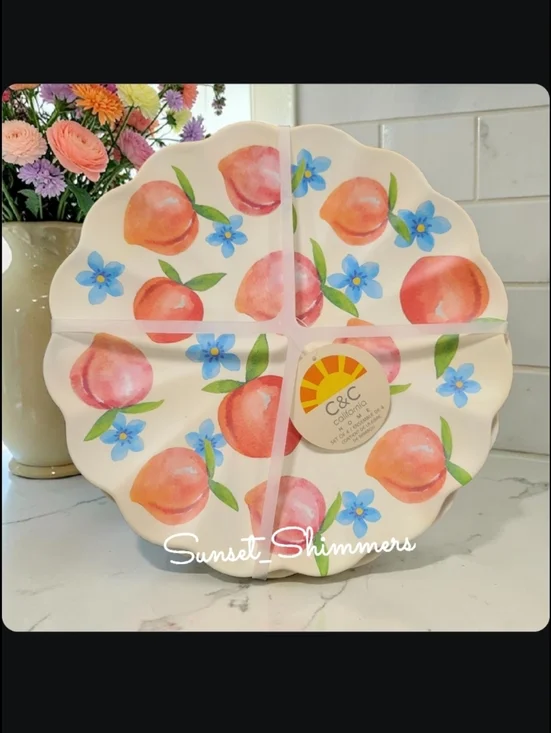4 Sweet Georgia Peach Indoor Outdoor Scalloped Melamine 11