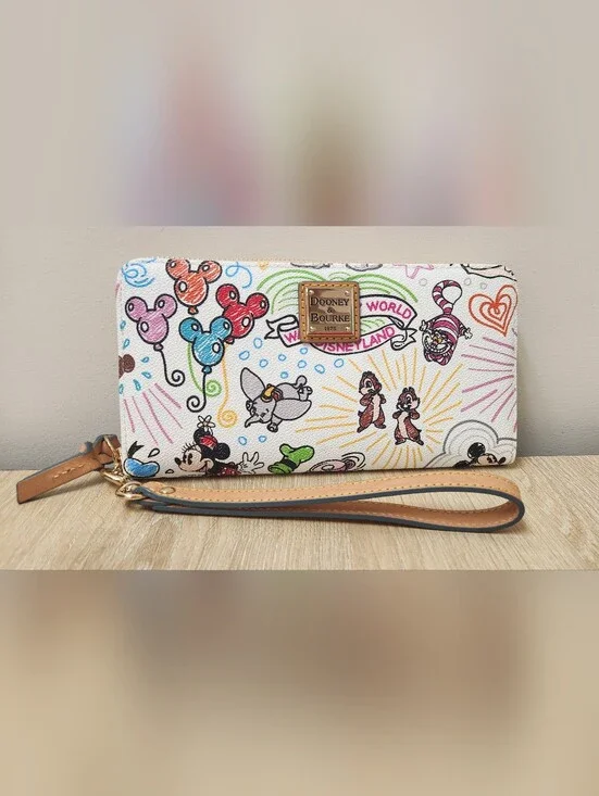 **XLNT** Dooney & Bourke Disney Mickey Minnie Sketch Zip Around Wallet Wristlet