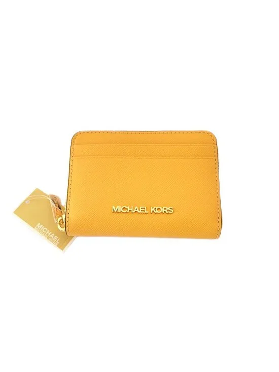 Michael Kors Jet Set Travel Medium Zip Around Card Case Honey Wheat Leather