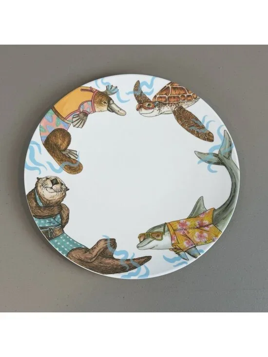 West‎ Elm Rachel Kozlowski Dapper Animal Dinner Plate Ocean beach otter dolphin