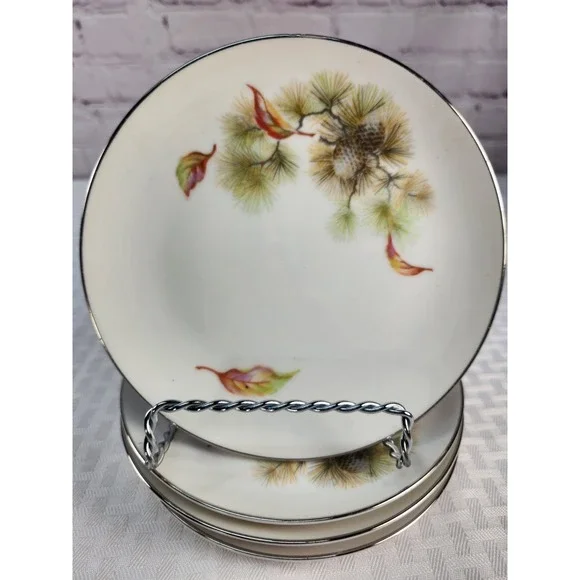 5 Seiko Dessert Bread Plates Pinecones Fall Pattern SEK2 Occupied Japan Vintage