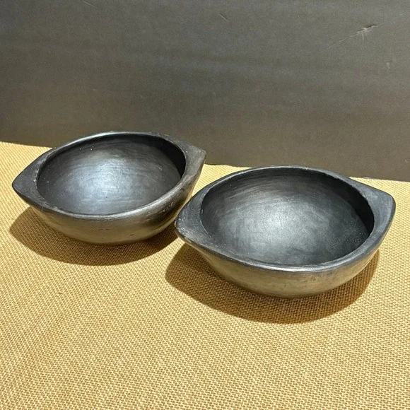 La Chamba Handmade Colombian Clay Pottery Soup Bowls Set of 2 Black 6 x 3 Rustic