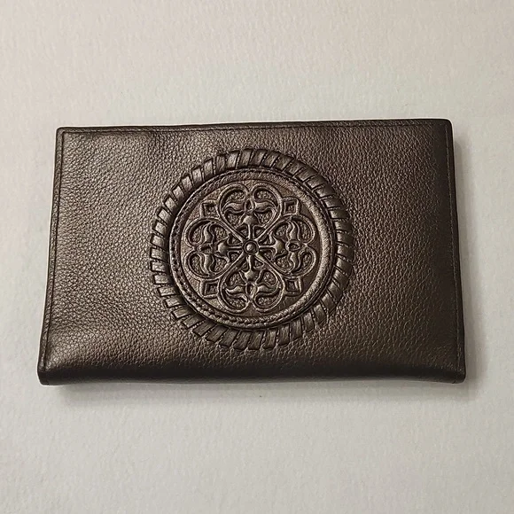 Brighton Embossed Medallion Leather Wallet in Dark Brown