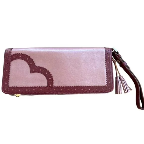 Lovecat Paris Wristlet Wallet Burgundy Pink Coin‎ Purse Tassel 10