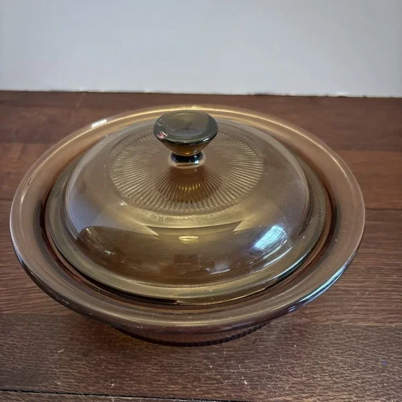 Corning Vision Ware Amber V-30-B 750ml 24oz‎ Ribbed Casserole Dish W/ Lid
