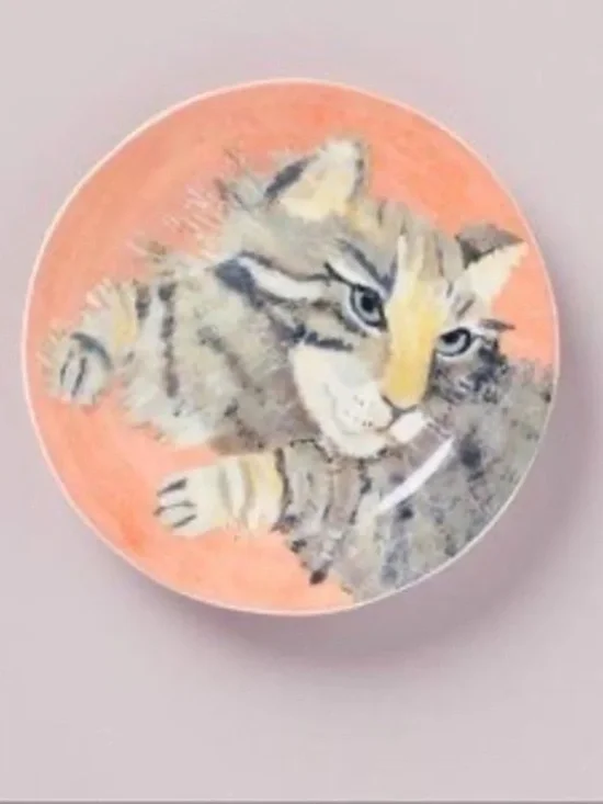 ANTHROPOLOGIE Carole Akins Stella  Cat Dessert Plate