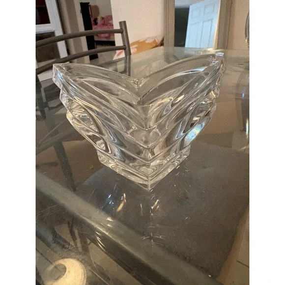 VTG Heavy Clear Crystal Glass Heart Shaped Bowl Catchall Dish Ribbed 4