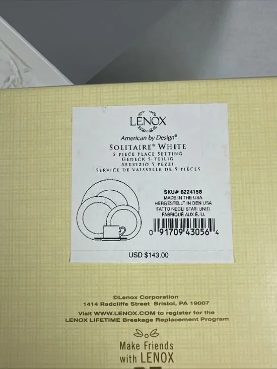 Lenox Solitaire 5 Piece Place Setting white With Platinum Trim