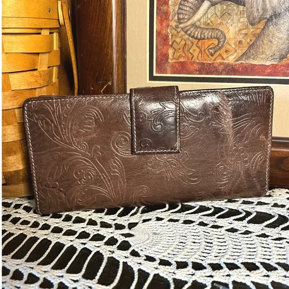 Vintage Embossed‎ Floral Genuine Leather Bifold Wallet Clutch Organizer