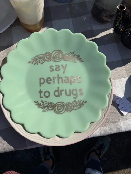 Mint Scalloped Decorative Plate with Gold Lettering