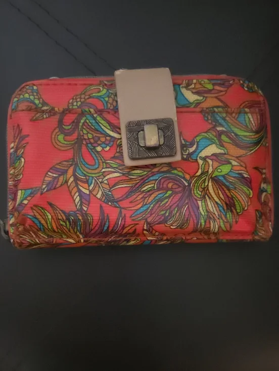 Sakroots Coral Multi Peacock-Print Wallet