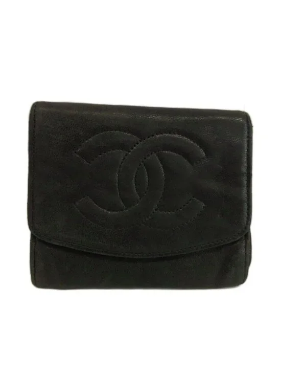 Chanel Vintage Coin Purse Bifold Leather CC Logo Stitch Black