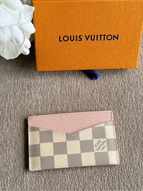 Louis Vuitton Damier Azur Card Holder with Pink Trim Authentic