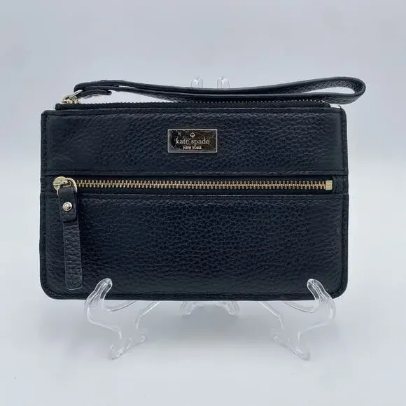 Kate Spade Highland Place Bee Black Pebbled Leather Wristlet | Wallet | Clutch