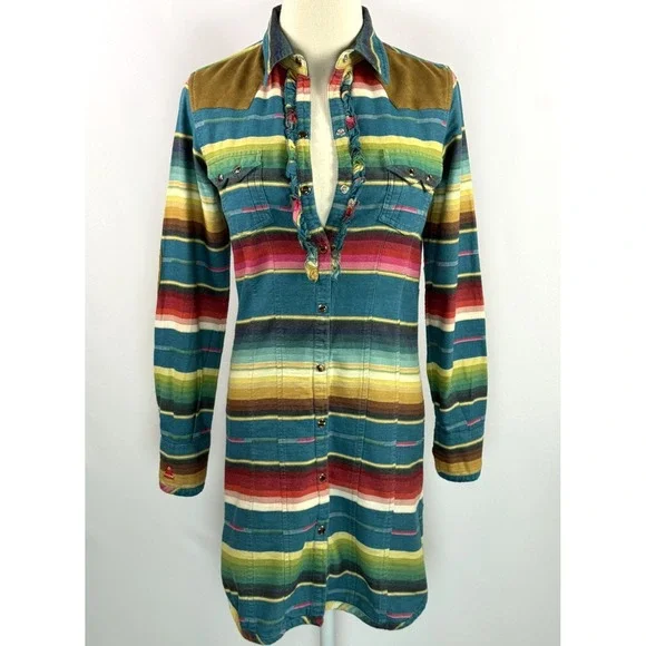 Tasha Polizzi Colt 44 Serape Stripe Tunic Western Shirt Dress Women S 1095-02