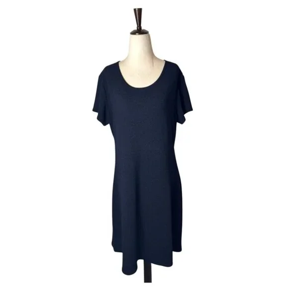 Rabbit Rabbit Rabbit Knit Fit And‎ Flare Dress Women 16 Navy Blue Short Sleeve