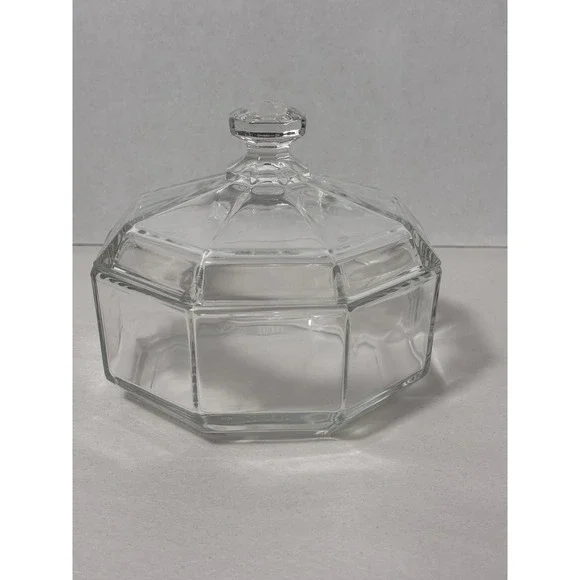 Glass Arcoroc France Octime‎ Trinket Candy Dish Bowl With Lid  4-1/2