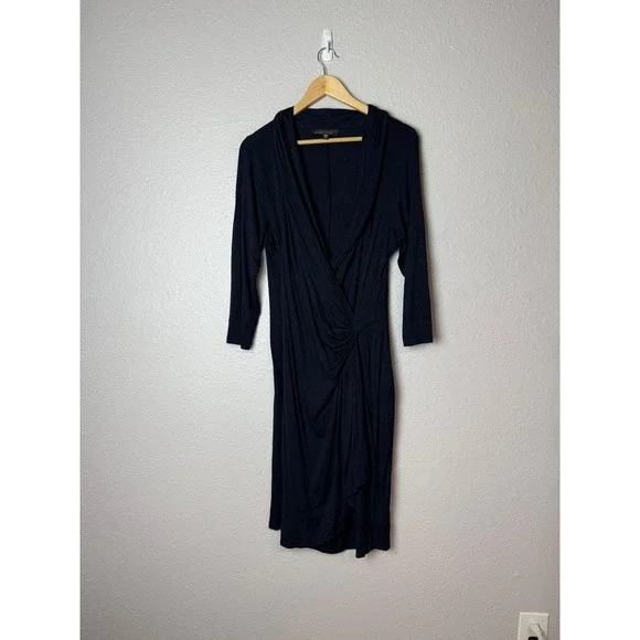 Karen Kane Navy Blue Wrap Midi Dress Women’s XL 3/4 Sleeve Ruched