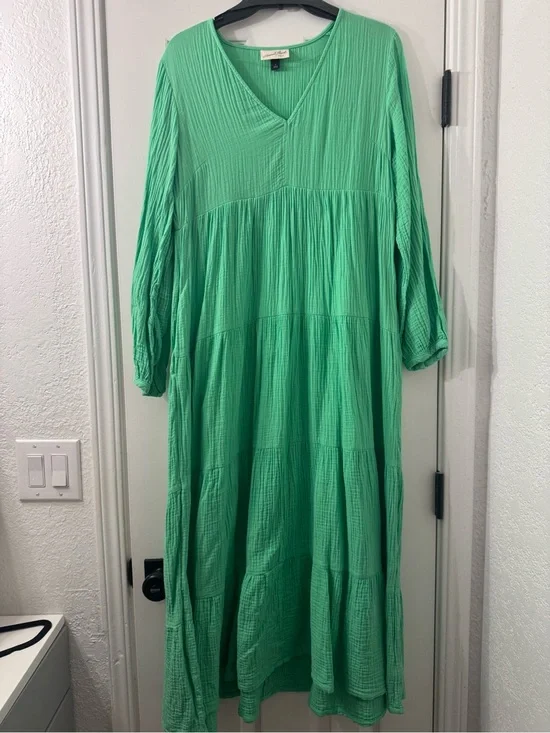 Universal Thread Mint Green V-Neck Tiered Maxi Dress