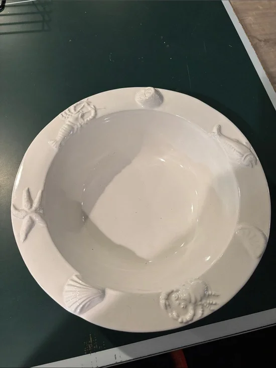 White Pier One Coastal Ceramic Serving Bowl - Sea Life Accent
