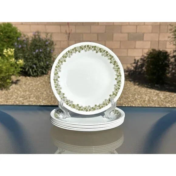 Set of 6 CORELLE by Corning SPRING BLOSSOM GREEN CRAZY DAISY 6 3/4” Bread Plates