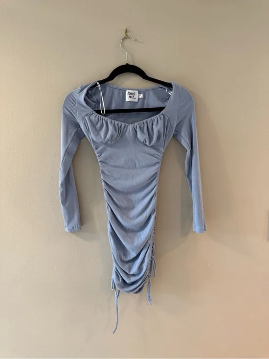 Princess Polly Light Blue Ruched Long Sleeve Bodycon Dress