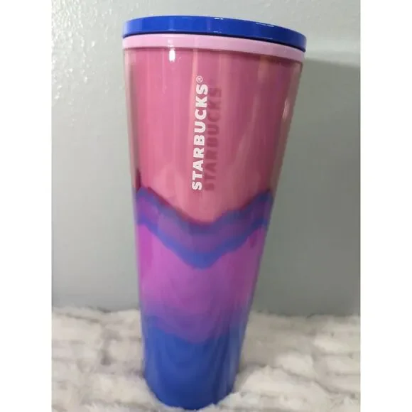 Starbucks 2021 Color Wave 24oz Venti Cold Cup Tumbler Pink Purple Chip NO STRAW‎