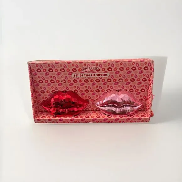 Jubillie Press Pink Red Lips Sippers W/ Straw Water Wine Juice Party NEW