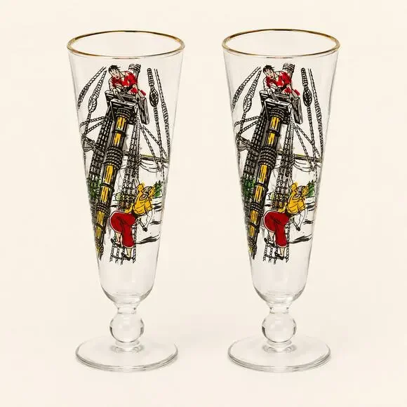 Vintage Libbey Treasure Island Ship Pirate Pilsner Glasses – Set of 2