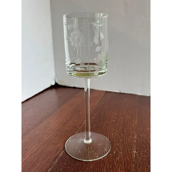 Vintage Etched Floral‎ Glass Cordial Stemware Long Stem Liqueur Aperitif Glass
