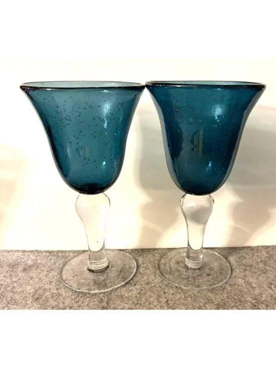 2 Handblown Seeded Glass Artland Blue Iris 8