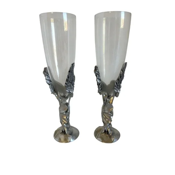 Seagull Pewter Angel Champagne‎ Flutes Set of 2 Wedding Anniversary Nova Scotia