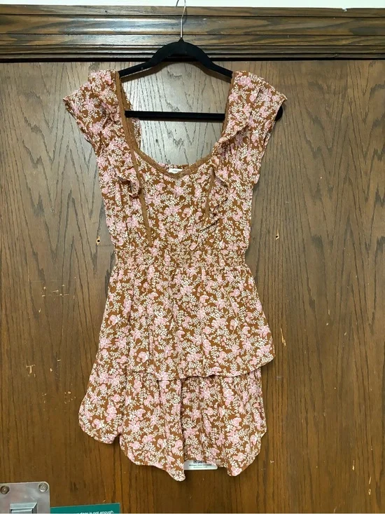 American eagle boho summer shirt bohemian ruffle floral tiered dress mini sz xs