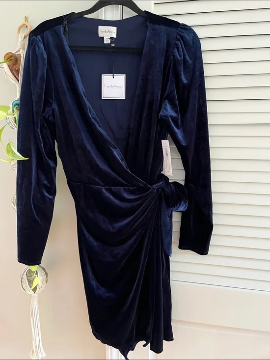 Velour Wrap Dress in Deep Navy by Premier Amour