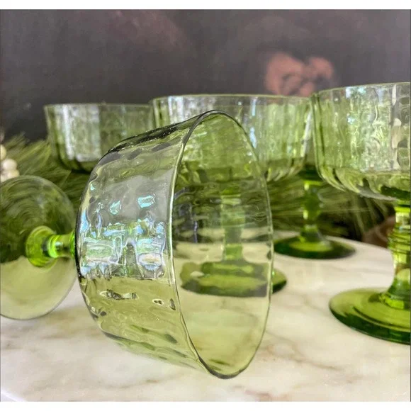 Vintage MCM, LENOX,  Green Sherbet or Champagne Glasses, Set of 7, HTF‎ pattern