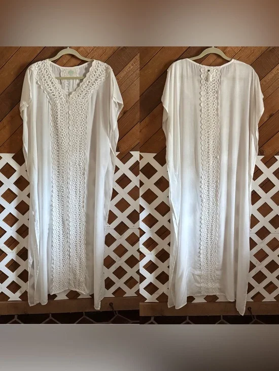 Z&L Europe White eyelet lace swim cover up dress