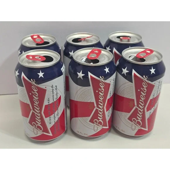 6 Budweiser Patriotic Stars and Stripes Empty 12oz Cans Red Tabs 2011 Vintage